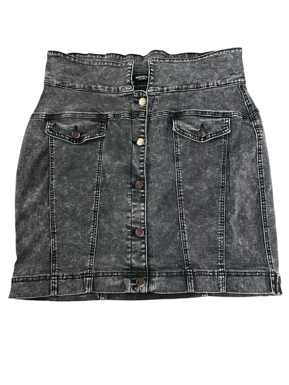 AMERICAN BAZI / Black Distressed Mini Jean Skirt / Size 2X / Grunge Emo Denim